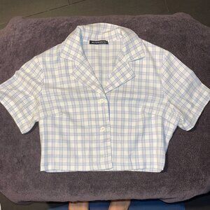 Brandy Melville Cropped Plaid Button Down Shirt